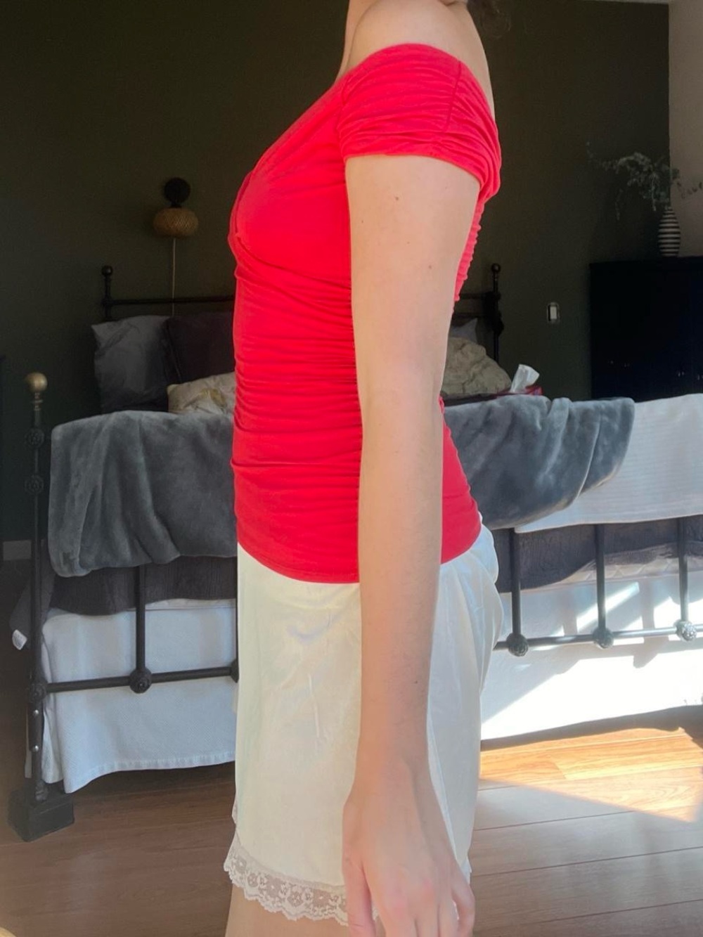 Off-Shoulder Ruched Red Women's Top - Picture 2 of 4